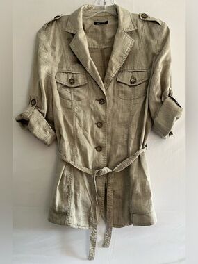 Mariposa Linen Blend Safari Utility Jacket Sand Neutral 42